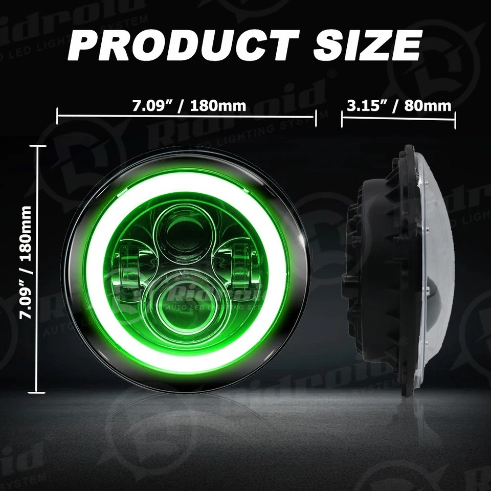 2x 7'' Round LED Headlights Halo DRL+4'' Fog Light Fit Jeep Wrangler JK LJ TJ CJ - Image 2 of 4