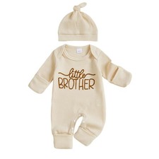 Newborn Baby Boy Fall Outfit Romper Little Brother Lil Bro Long Sleeve Jumpsu...
