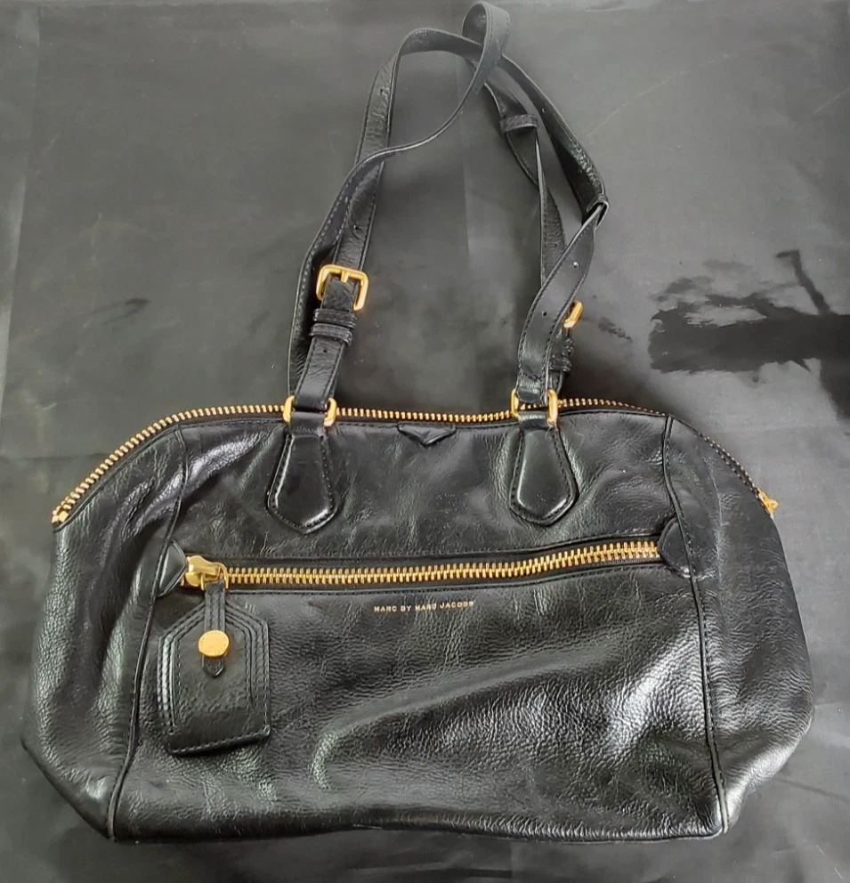 Marc by Marc Jacobs Satchel Handbag Black Pebbled Leather Bag Purse