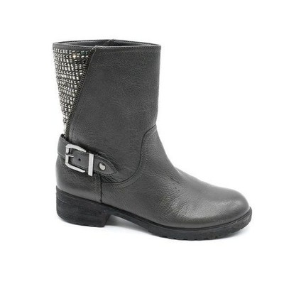 GB Gianni Bini Black Leather Rhinestone Above Ankle Biker Boots Women's Size 6