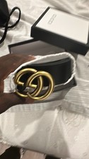 Gucci GG Marmont Wide Black Fashion Belt Gold Buckle Adjustable Designer Logo