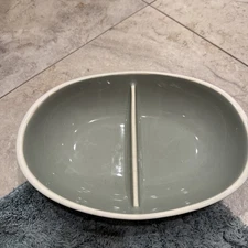 Vintage Harkerware Oval Divided Serving Dish USA Olive Green Mid Century Modern