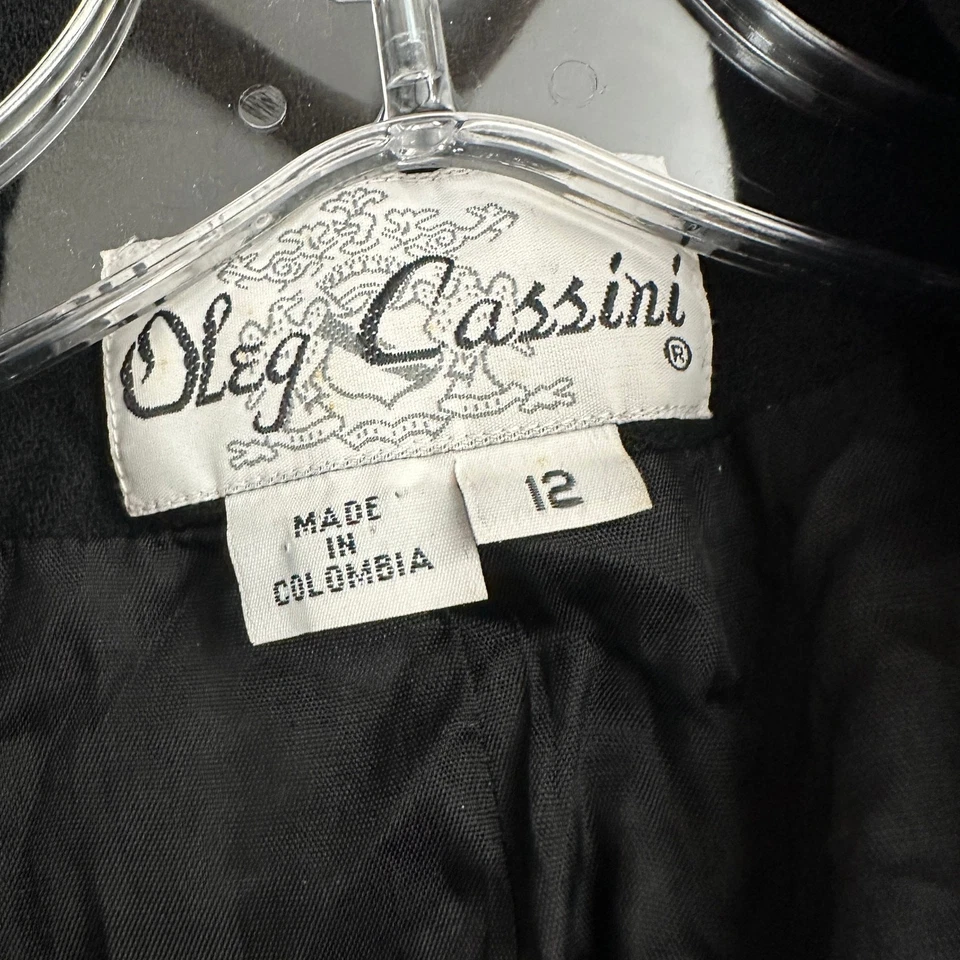 Blazer Oleg Cassini Mujer Negro Lana Talla 12 A Medida Minimalista Clásico Oficina Foto 3 de 4