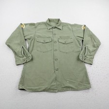 Vintage US Army Shirt Mens Medium Green OG-107 Sateen Utility Vietnam War 60s