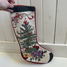 Vintage Needlepoint Christmas Stocking Christmas Tree with Gifts 19"