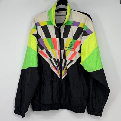 Vintage Sergio Tacchini 90s Colorblock Windbreaker Jacket Mens 38 Neon Geometric
