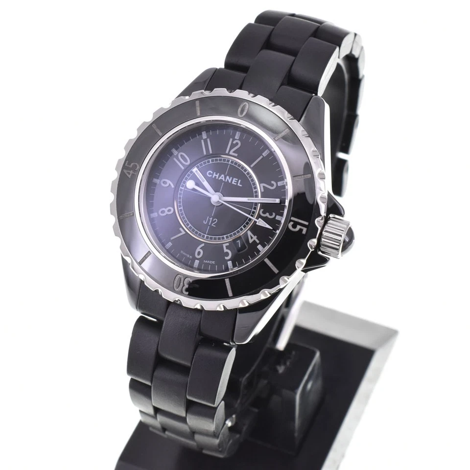 Reloj de cuarzo para dama Chanel J12 H0681 cerámica/caucho esfera negra P#143712 Foto 2 de 4