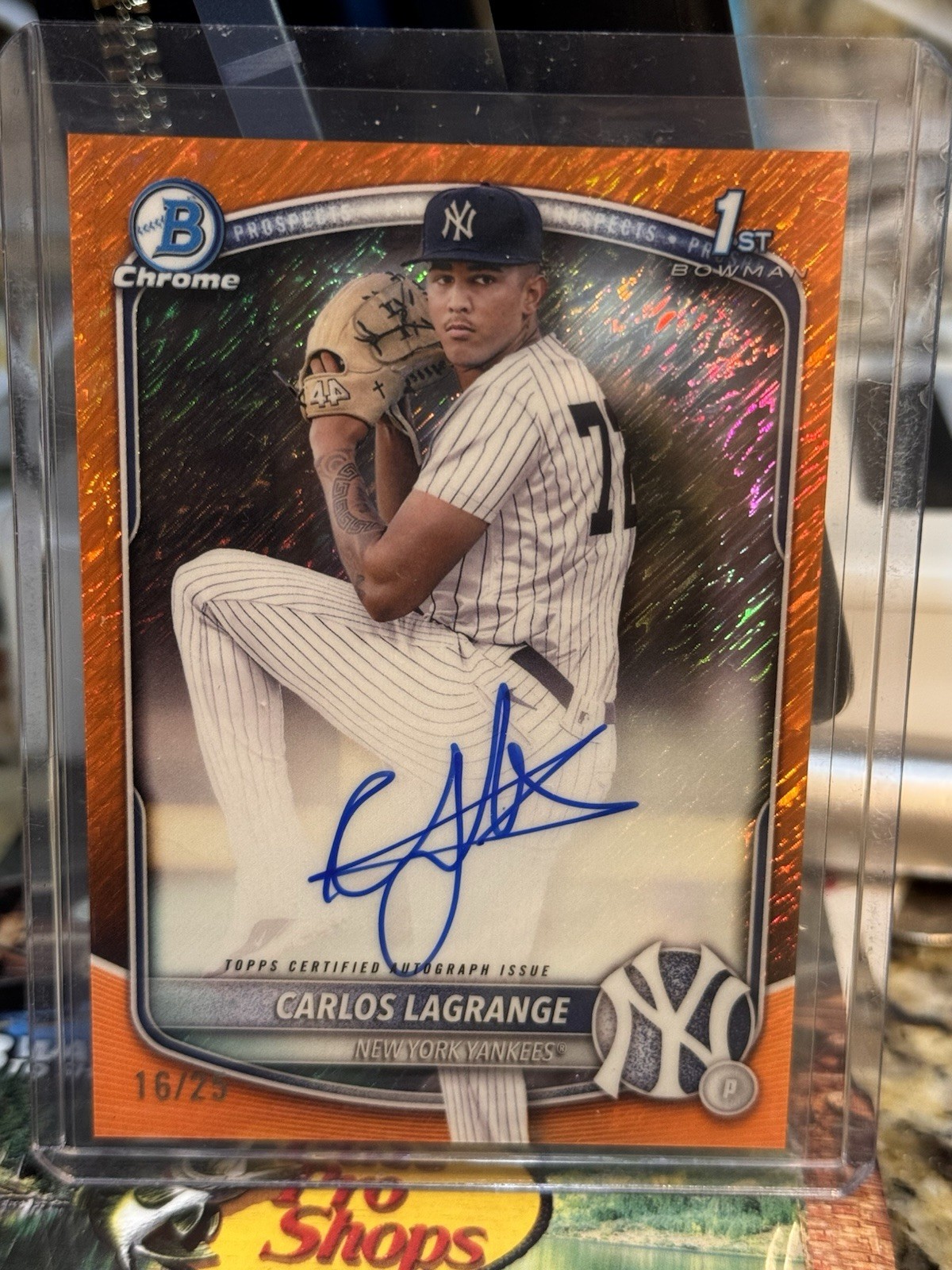 2025 Bowman Chrome 1st Carlos Lagrange Auto Orange Shimmer 12/25 CPA-CL C170