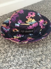 Justice Sport Reversible Bucket Hat Girls OSFM Purple Logo/Floral Daisy