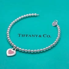 925 Sterling Silver Pink Heart-Shaped Pendant Beaded Bracelet