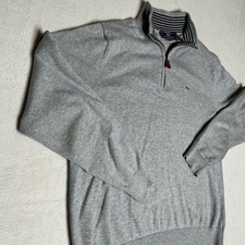 Vineyard Vines Men's Gray Quarter Zip Pullover Sweater M 100 Cotton Whale Logo