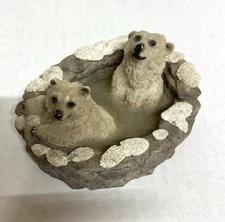 Vintage  Resin polar bear figurine- 2 cubs in a Pond