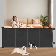 Pawtners Retractable Baby Dog Gate 71" Wide x 41" Tall Safety Mesh Black