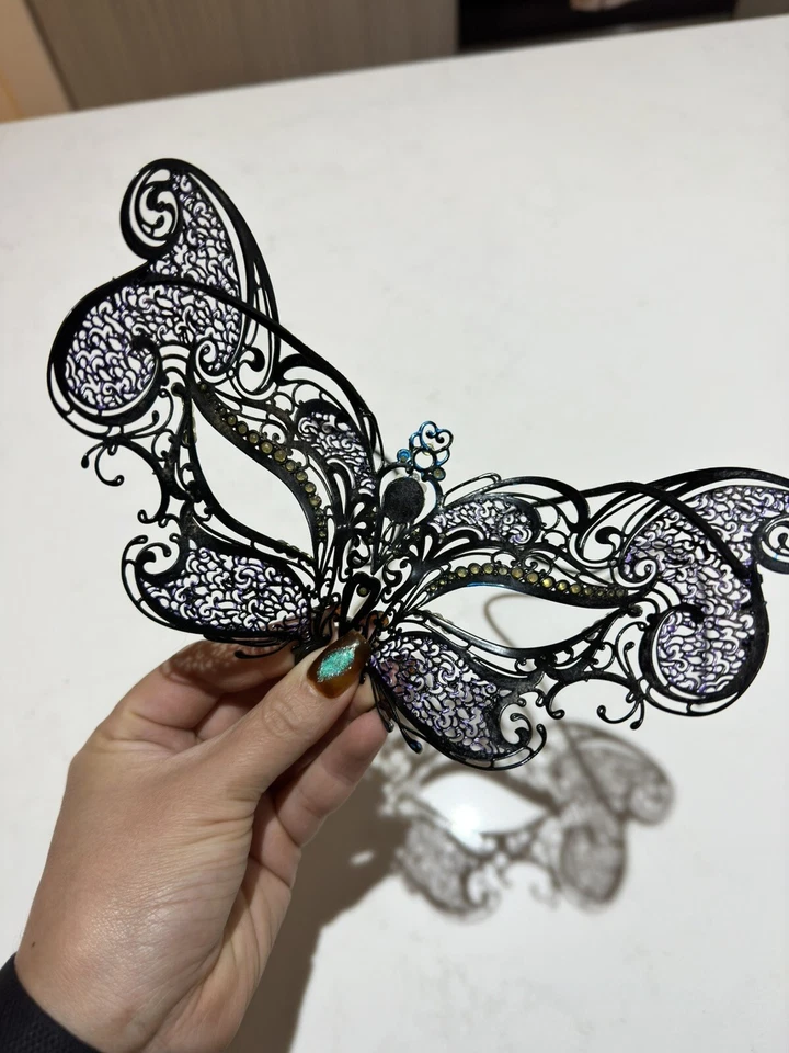 Handmade Real Venetian Metal Masquerade Mask with Rhinestones - Cosplay - Decor - Image 4 of 4