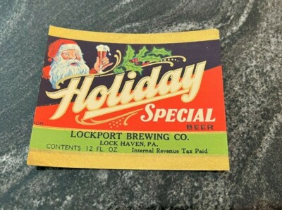 IRTP SANTA CLAUS HOLIDAY BEER XMAS BOTTLE LABEL LOCKPORT BREWING LOCK HAVEN PA