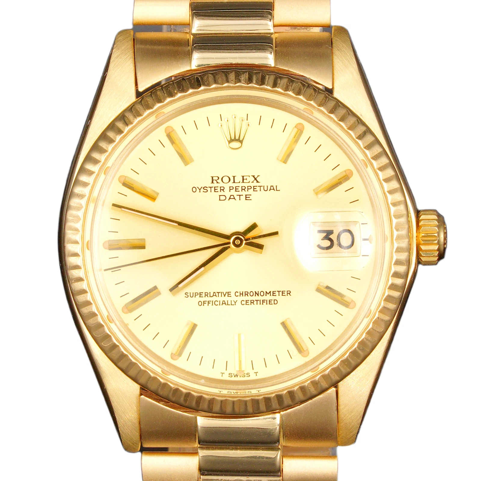 Rolex — Vintage Rolex Date 1500 Mens Solid 14K Yellow Gold Watch Gold Champagne Dial