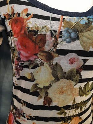 JUICY COUTURE Mesh Bouquet Flounce Dress Floral Striped SZ