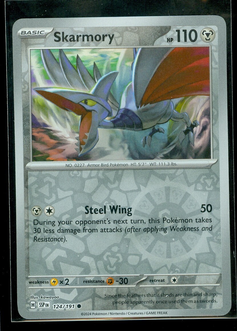 Pokemon SKARMORY 124/191 - Surging Sparks - Rev Holo - - MINT