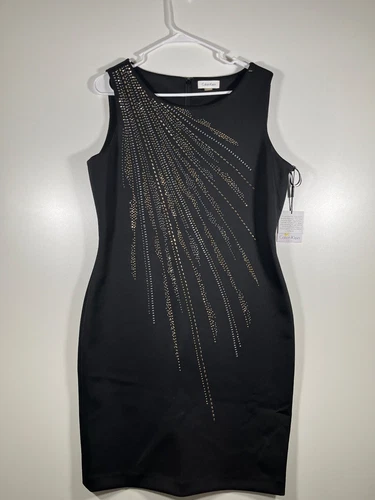 Calvin Klein Sheath Dress Size 10 Womens Black Embellished Sleeveless Zippered