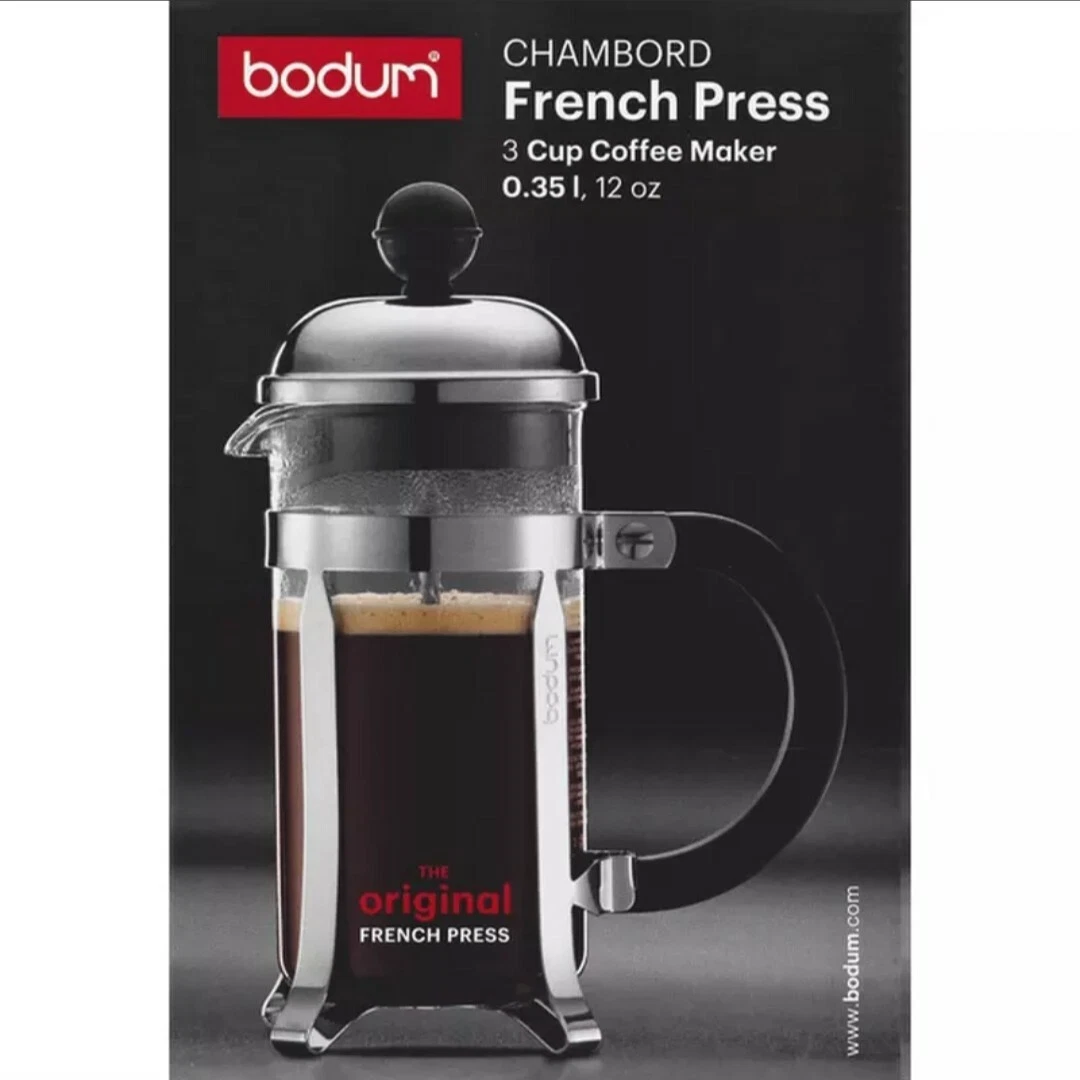 BODUM Chambord French Press Coffee & Tea Maker 12 Ounce 3 Cup Chrome New in Box!