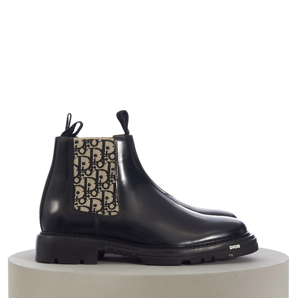 DIOR 1400 Black Leather Explorer II Chelsea Boot Dior Oblique