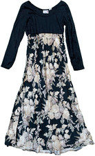 BLACK & FLORAL VELOUR/SATIN DRESS - WOMEN'S Size 5/6 - 32 Chest, 30 Wx50½ L