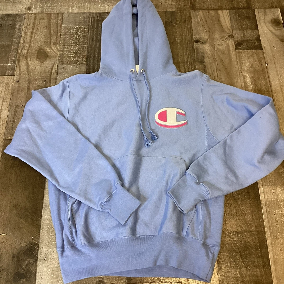 Champion Reverse Weave Womens Light Blue Hoodie Sweatshirt Size