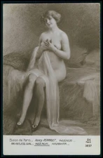 art Henri Perrault nude woman Naif naive old 1910 Salon de Paris French postcard