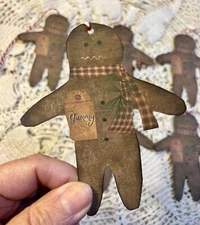 Gingerbread Man, Primitive, Linen Cardstock ~ Hang Tags Set Of 6