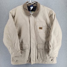 Vintage Dickies Canvas Jacket Mens XL Beige Lined Full Zip Pockets Logo Collard