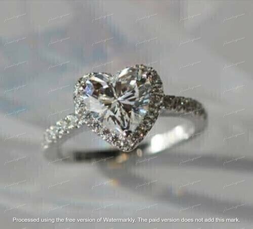 2 Ct Heart Cut Lab-Created Diamond Halo Engagement Ring 14K White Gold Plated - Picture 2 of 5