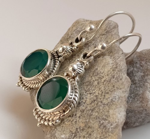 Pendientes colgantes de ónix verde de plata esterlina 925 para joyas de regalo de Navidad - Imagen 11 de 12