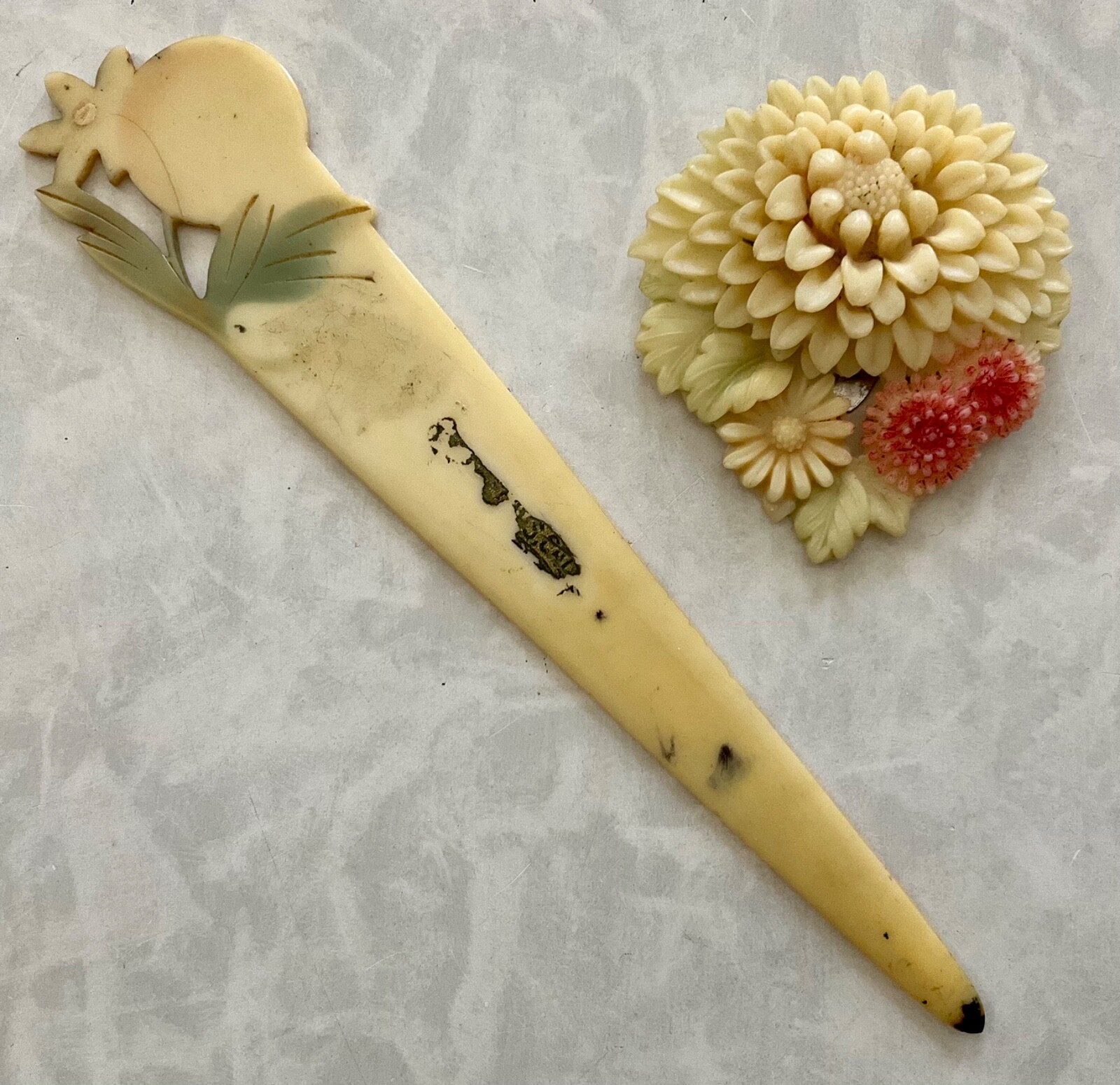 Antique Celluloid Orange Blossom Letter Opener Zipper… Gem