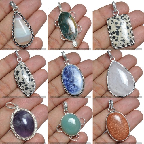 Dalmatian & Mix Gemstone 925 Sterling Silver Plated Wholesale Fancy Pendant Lot - Picture 2 of 3