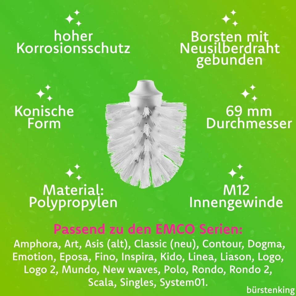 WC Ersatzbürstenkopf 69 mm Toilettenbürstenkopf Set passend für Emco WC-Garni... - Bild 2 von 4