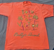 Mens Bally's Grand Vintage Single Stitch Neon T-Shirt XL 80s USA Made 1989 Beach