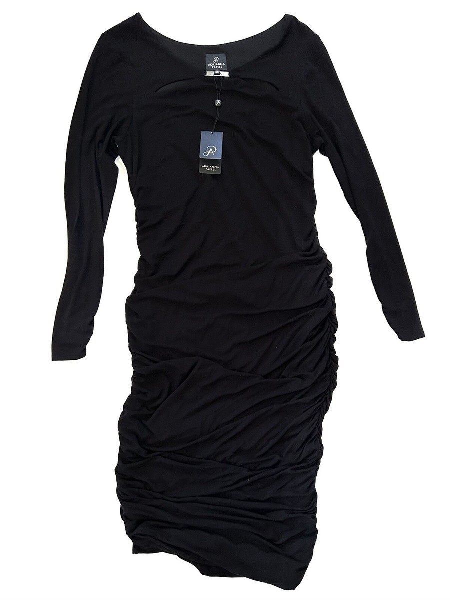adrianna papell black long sleeve dress NWT scoopneck gathered size extra large The collared V neckline vintage 50s dresses Friday Night 🔥🔥🔥🔥Friday night Size:20½ 36/37