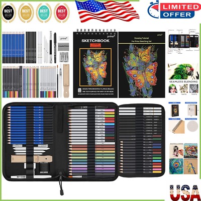 Portable 76-Piece Pro Art Set with Multi-Color Sketchbook & Drawing Tutorial
