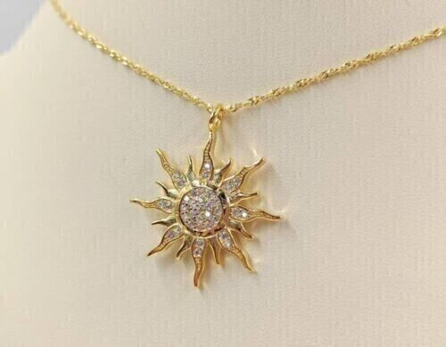 2.00 Ct Round Cut Simulated Diamond Sun Pendant Necklace 14k Yellow Gold Plated - Picture 1 of 5