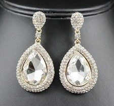 SPARKLE AUSTRIAN CRYSTAL RHINESTONE CHANDELIER DANGLE EARRINGS PROM E2091G GOLD