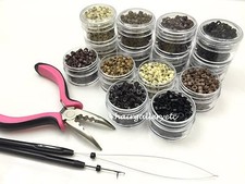 250 SILICONE MICRO BEADS Feather Hair Extension TOOL KIT PLIERS LOOP HOOK USA