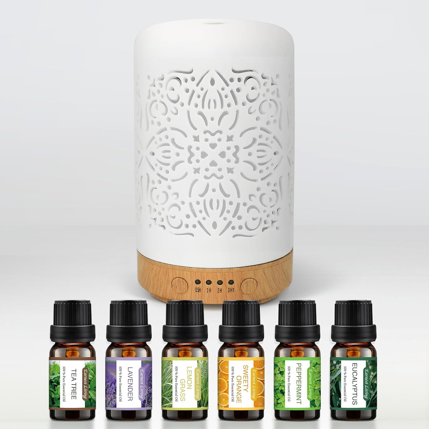 White Ceramic 100ml Essential Oil Diffuser with Timer & Night Light-image