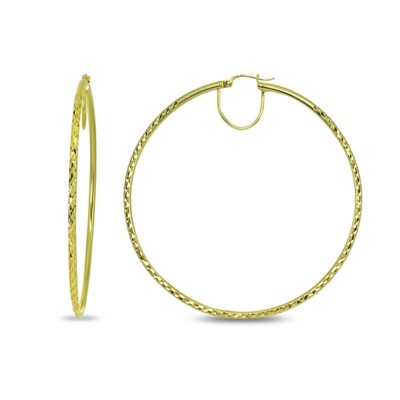 Große Creolen Gold Flash Sterlingsilber 2 x 50 mm Diamantschliff rund