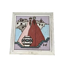 VTG 1990 Tu-Oti Earthtones Southwest Decorative Ceramic Art Tile 7.5 x 7.5 USA
