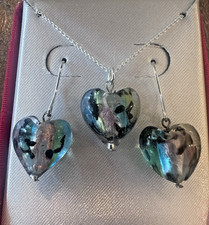 Heart-Shaped Glass Jewelry Set with Earrings and Necklace New