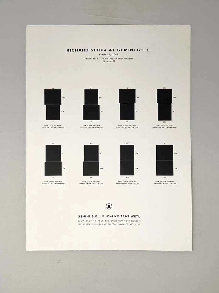 "Anuncio impreso póster artístico Richard Serra 2018 Gemini Gallery NYC 10,5""x15""" Foto 2 de 4