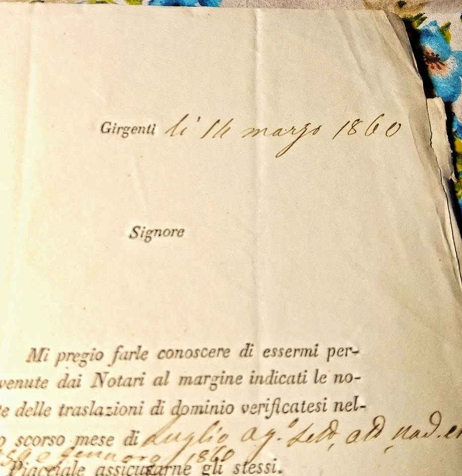REAL SERVIZIO E DIR.RAMI RIUNITI PROV. AGRIGENTO MARZO 1860 ULTIMI MESI BORBONE. - Immagine 4 di 4