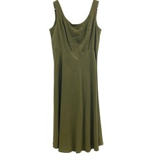 SALE Karin Stevens OliveGreen Linen Blend Midi Tank Dress Women Sleeveless 00066