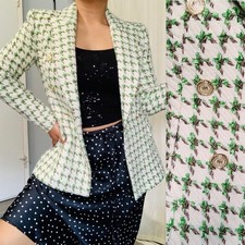 Zara Woman Textured Double-breasted Blazer Christmas Jacket Ecru Green Size M