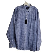 Bugatchi Men's Long Sleeve XXL Classic Fit Flip Cuffs Classic Blue Geometric NWT